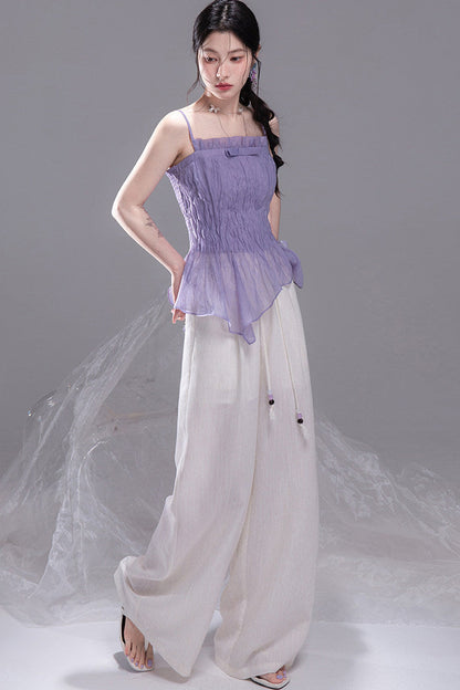 Linen Striped Wide-Leg Pants