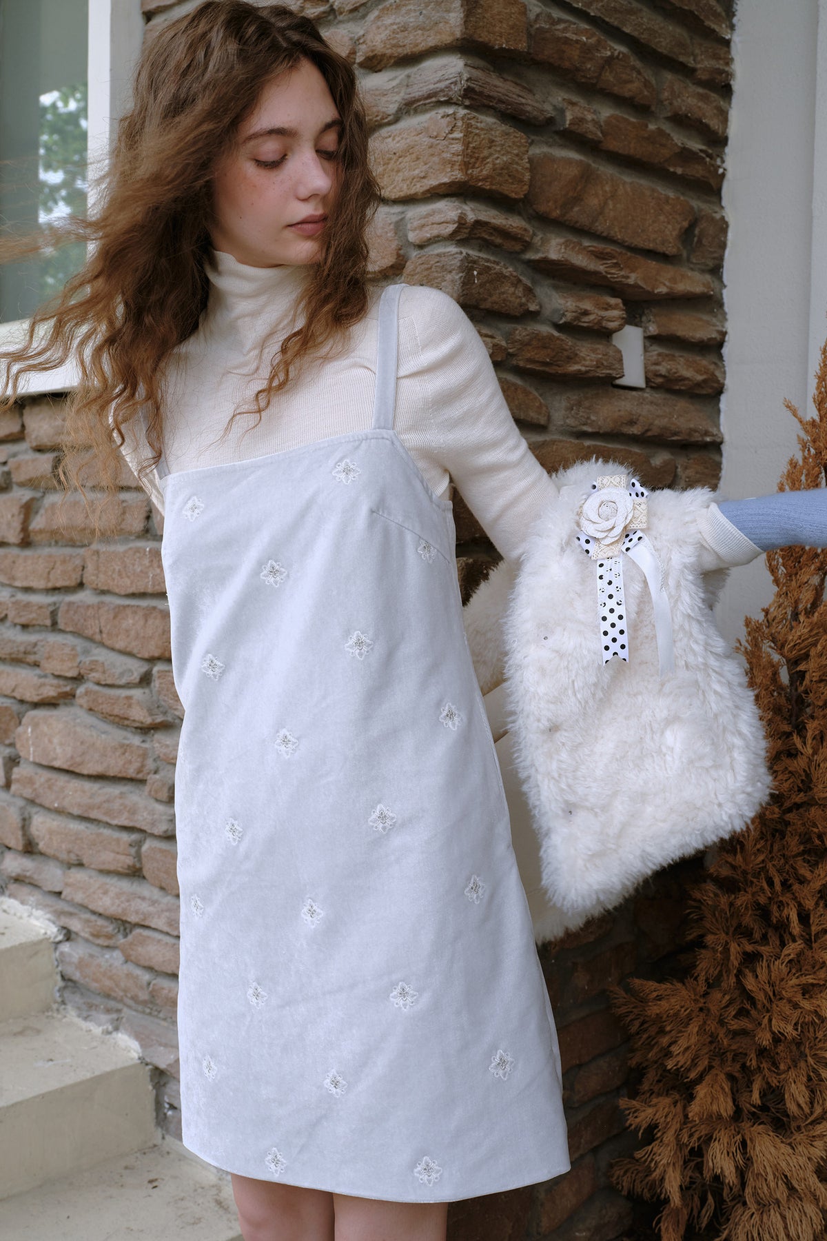 Embroidered Velvet Suspender Dress