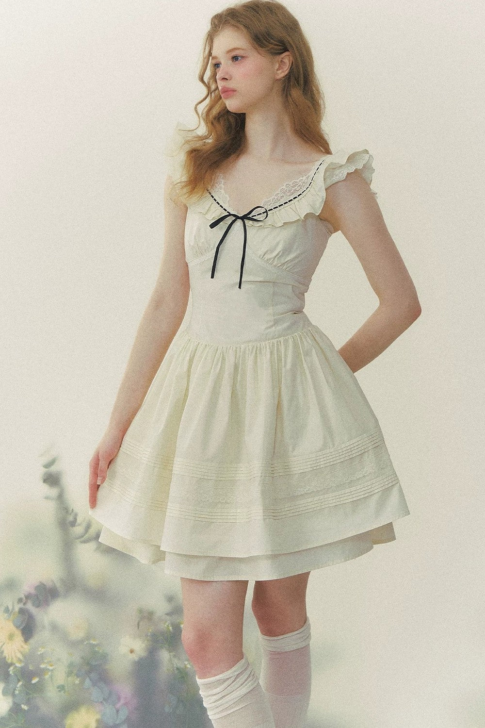 Sunset Patchwork Flutter-Sleeve Dress