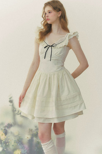 Sunset Patchwork Flutter-Sleeve Dress