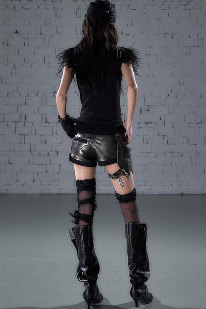 Asymmetrical Detachable Leather Shorts