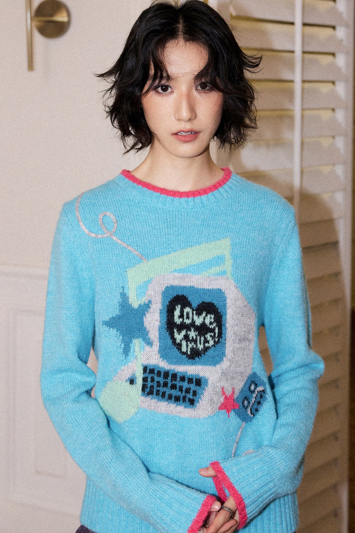 Retro Color-Blocking Wool Blend Pullover Sweater