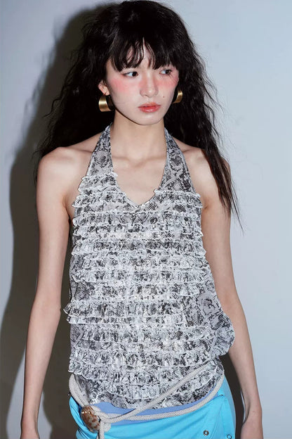 Layered Ruffle Halter Top