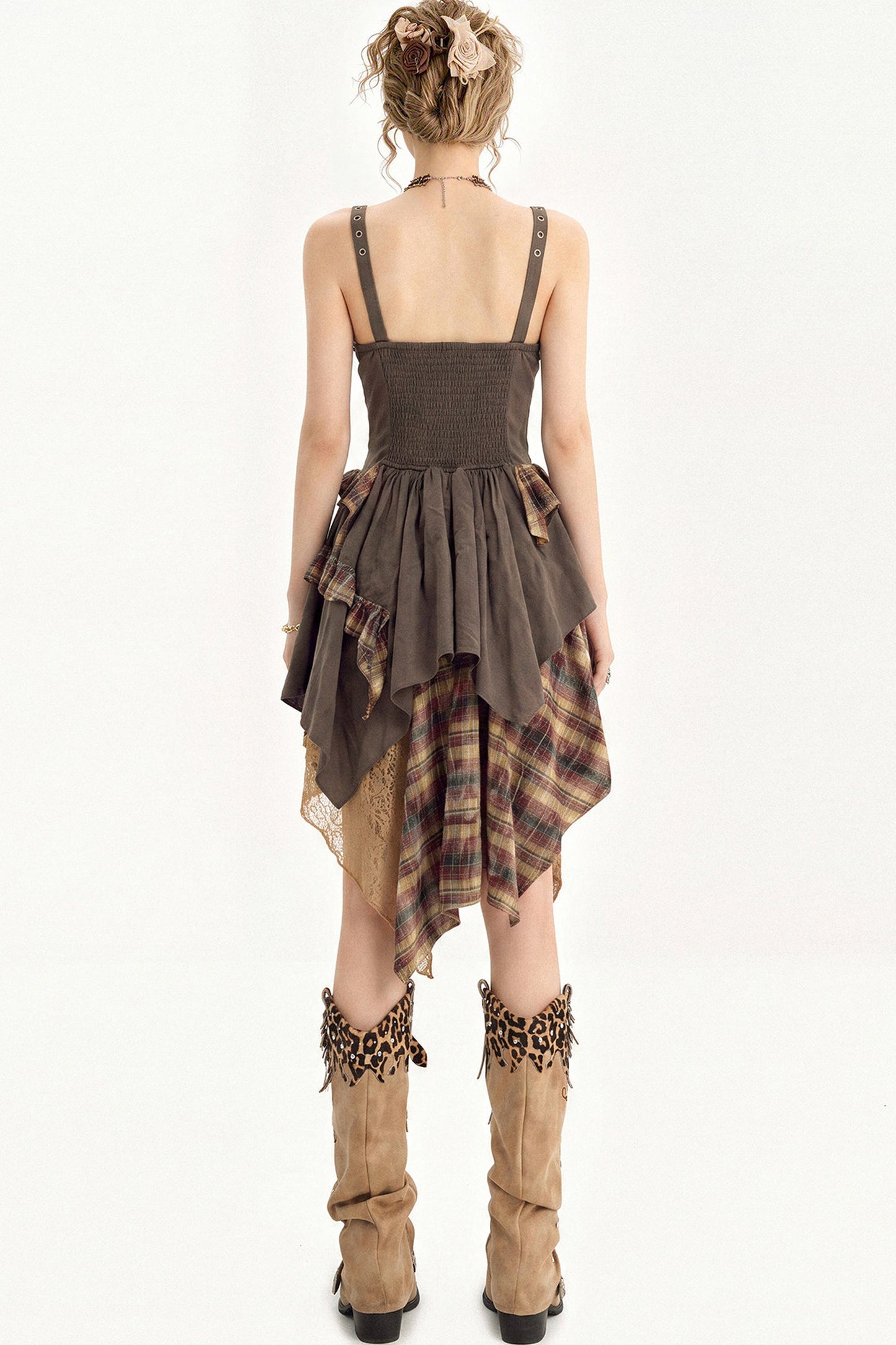 Plaid Tie Waist Irregular Dress