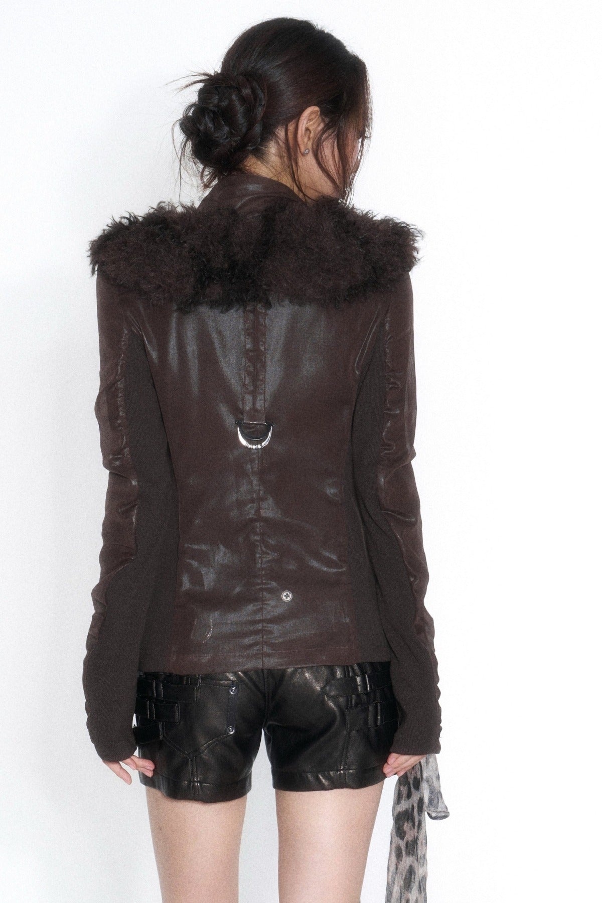 Spliced Fur Collar Scimitar Sleeve Top