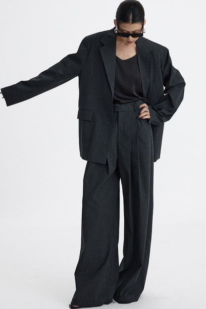 Pleated Pinstripe Wide-Leg Trousers