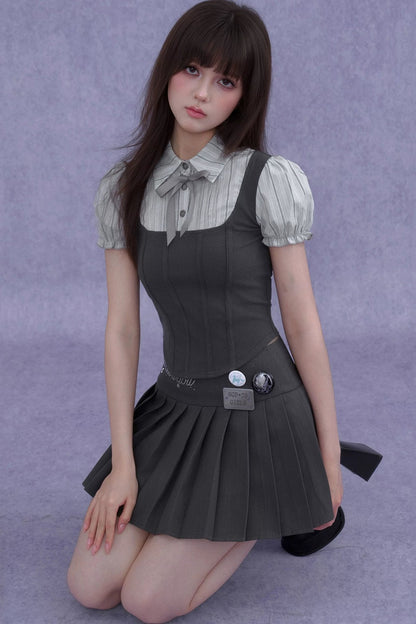 Faux Fishbone Puff Sleeve Top Set-Up