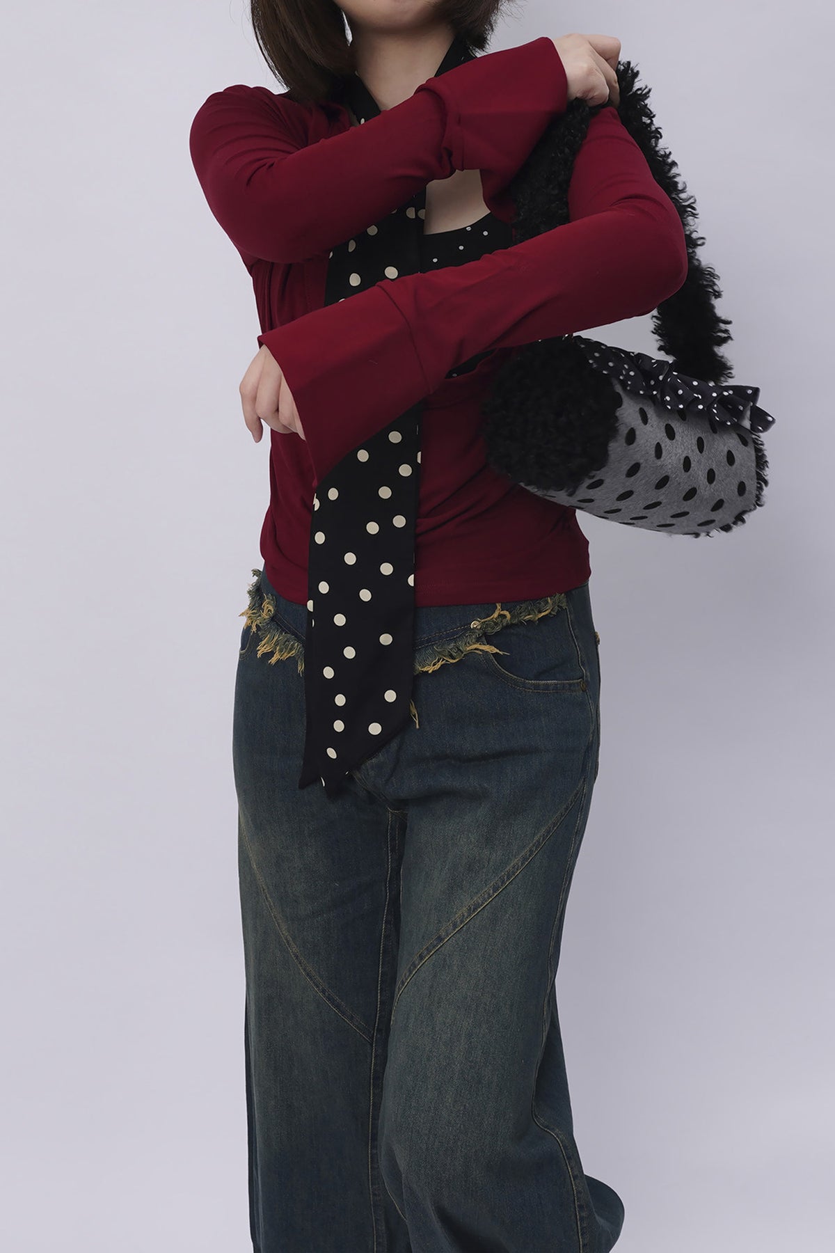 Polka Dot Ruffled Cylinder Bag