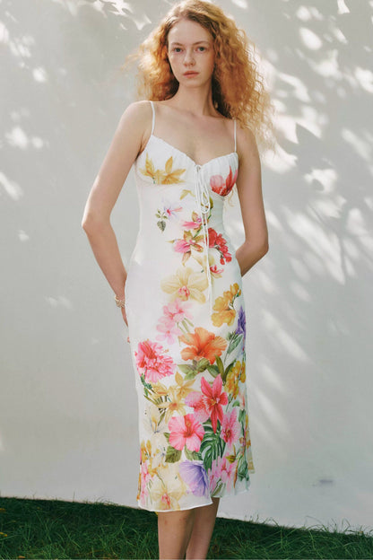 Trägerkleid mit tropischem Blumenprint