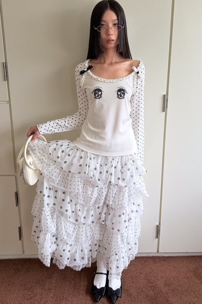 Polka Dot Eye Print Long Sleeve Top