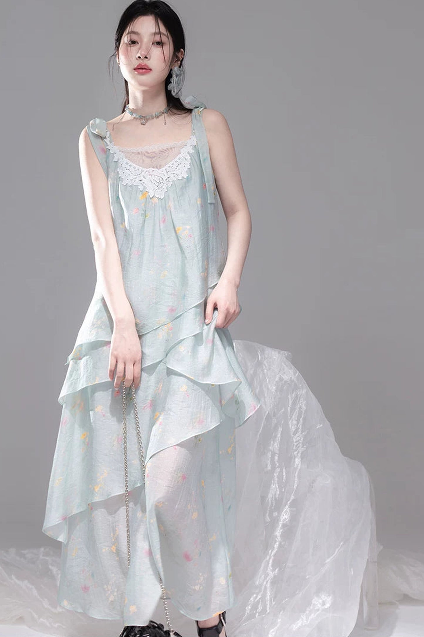 Sheer Lace Layered Lyocell Dress