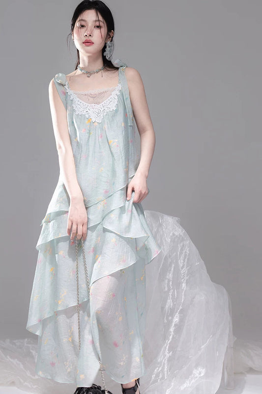 Transparentes Lagenkleid aus Lyocell mit Spitze