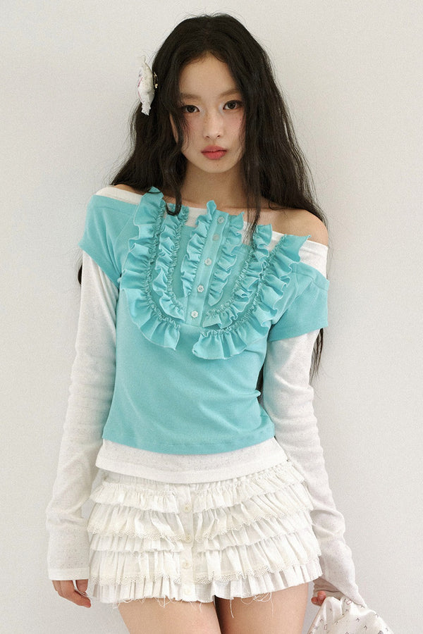 Color-Blocked Lace Layered-Look T-shirt