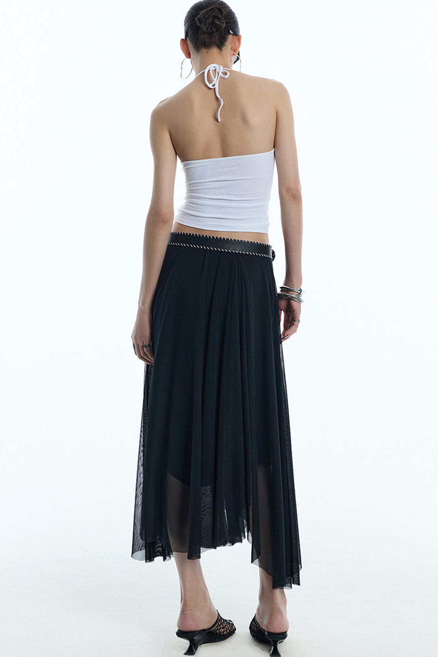 Asymmetrical Hem Mesh Skirt