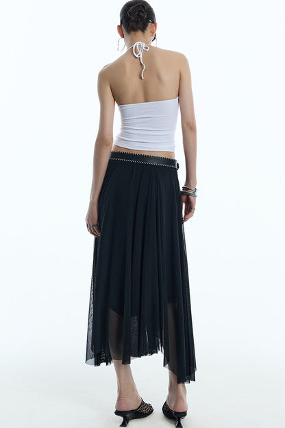 Asymmetrical Hem Mesh Skirt