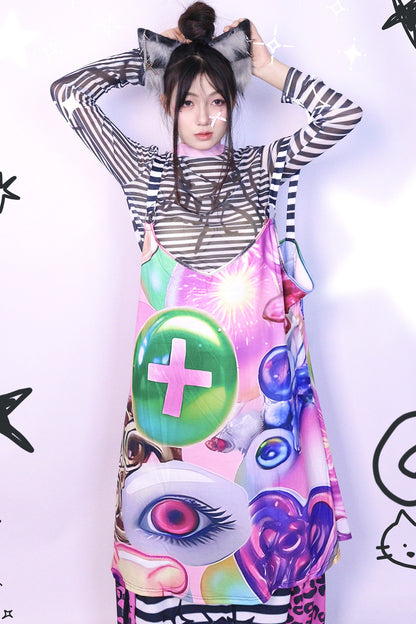 Subculture Printed Suspender Dress