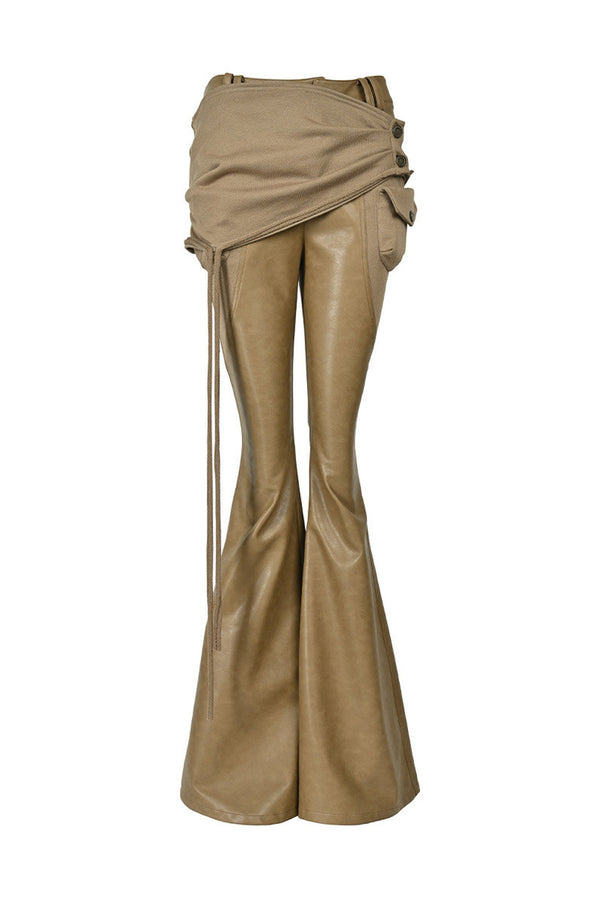 Detachable Patchwork PU Leather Bootcut Pants