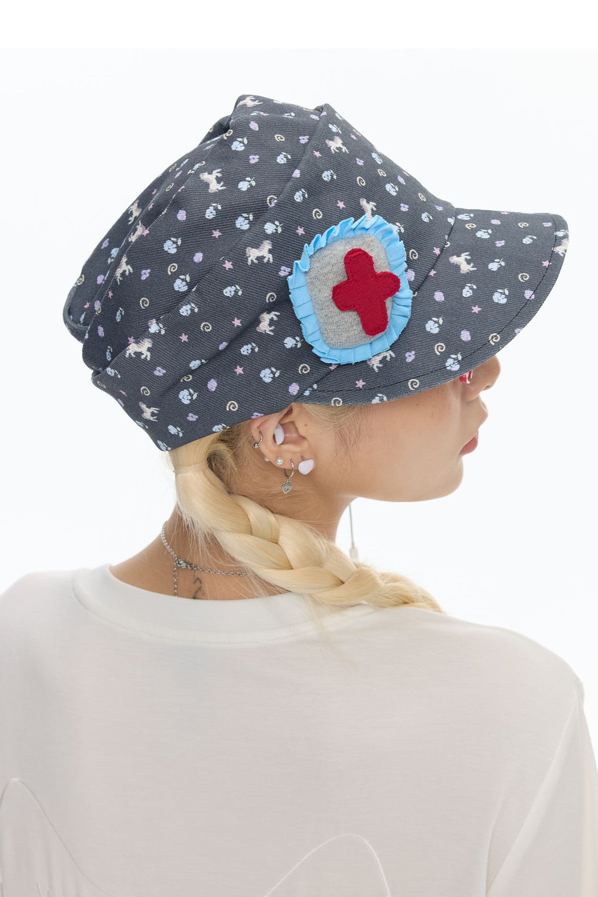 Floral Denim Slouchy Cap