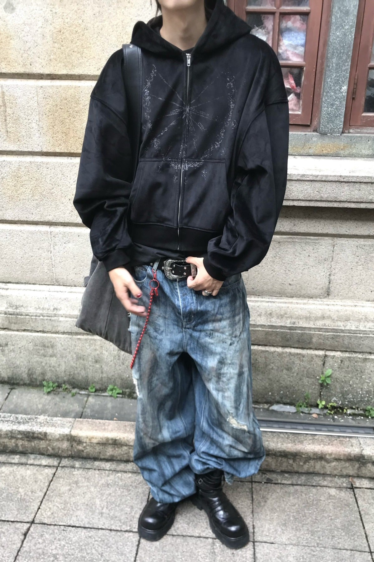 Mud-Dyed Scimitar Distressed Jeans