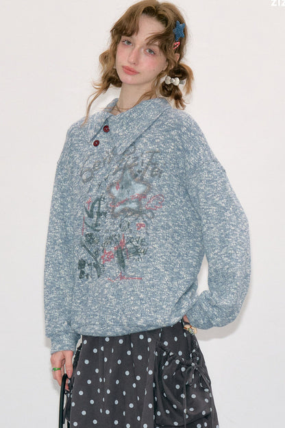 Slant Neck Jacquard Sweater