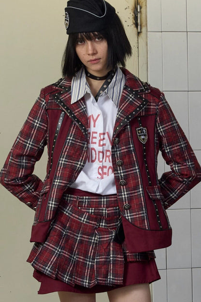 Punk Badge Plaid Jacket