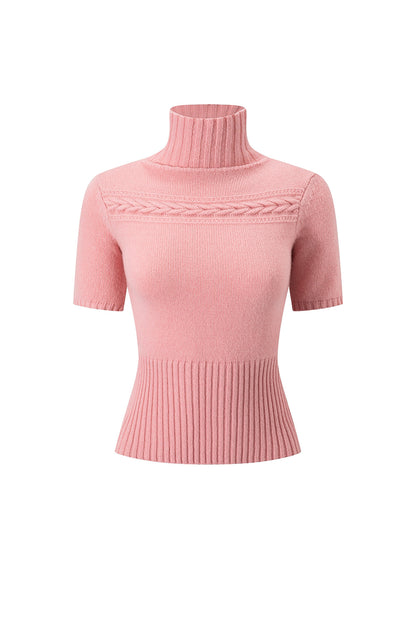 Wool Cable Knit Turtleneck Top
