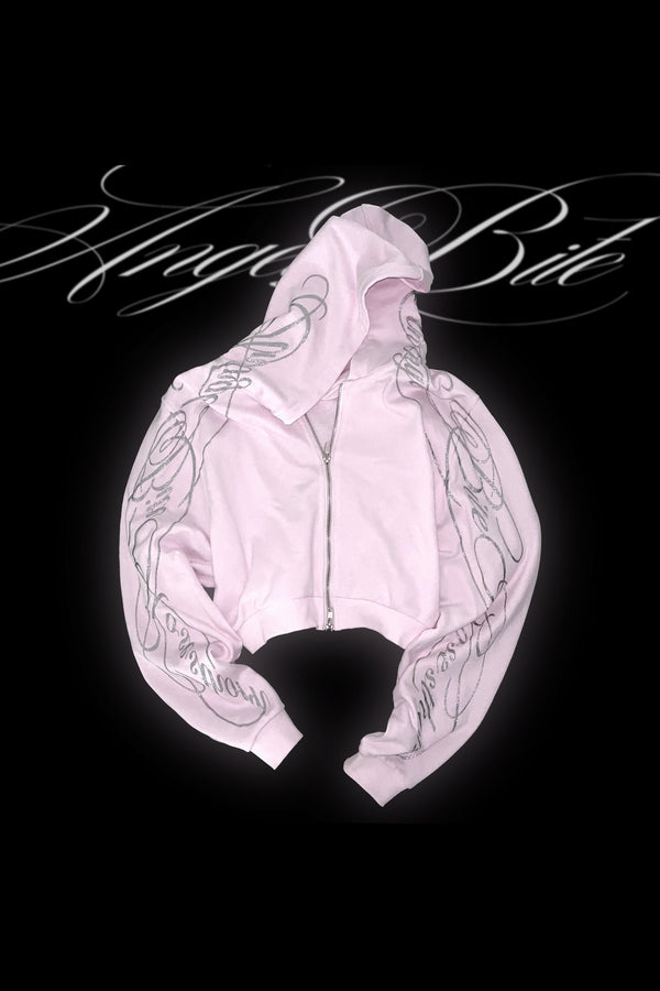 Silver Glitter Pink Print Short Jacket