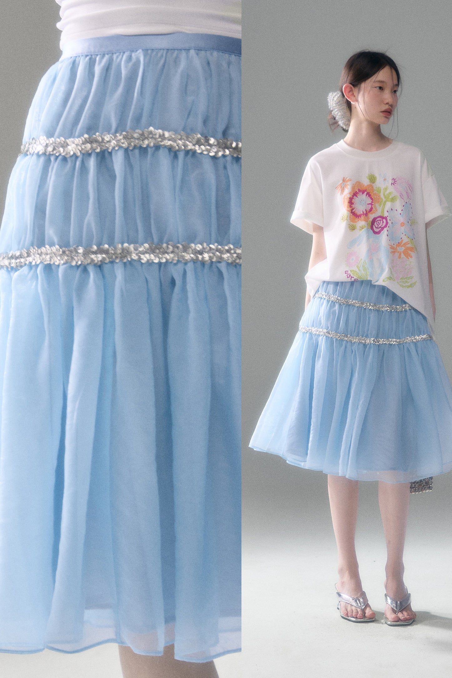 Pearlescent Mesh Sequin A-Line Skirt