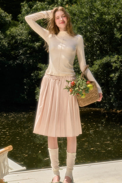 Elastic Waist Deer A-Line Pleated Skirt