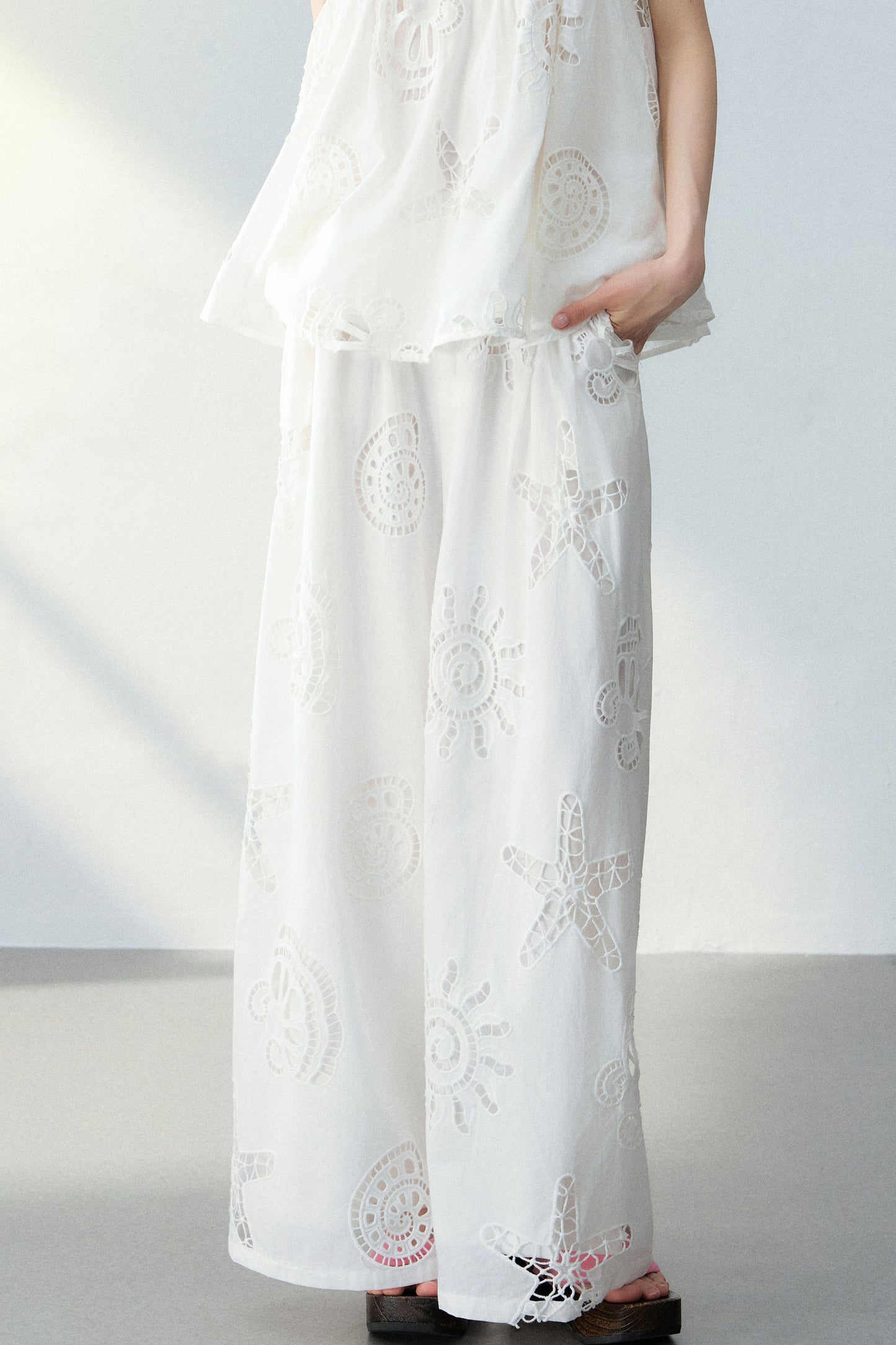 Ocean Hollow Beaded Camisole and Pants Set-Up