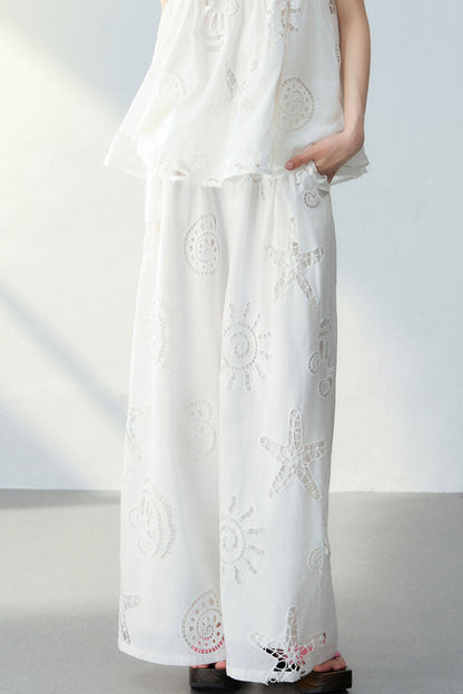 Ocean Hollow Beaded Camisole and Pants Set-Up