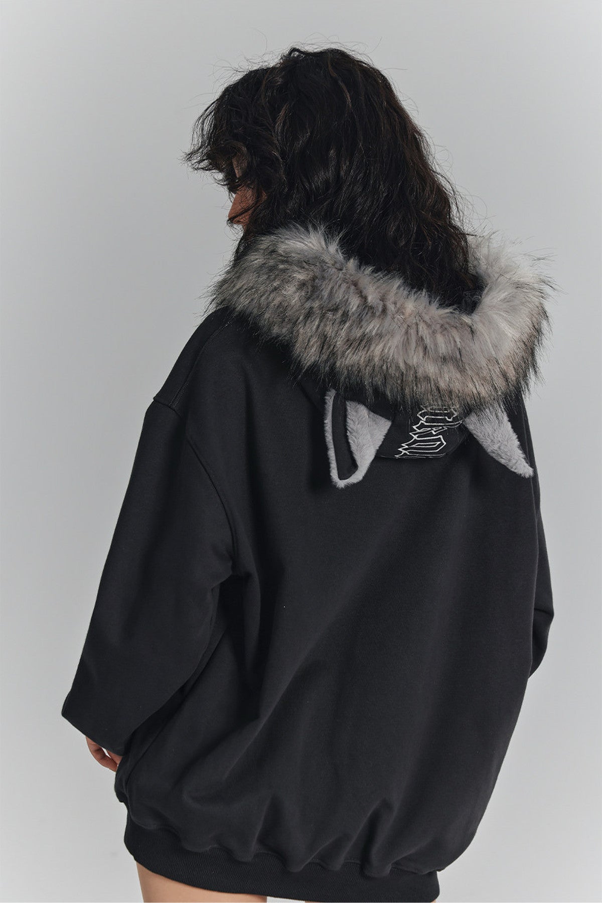 Spider Web Print Hooded Cat Ear Jacket