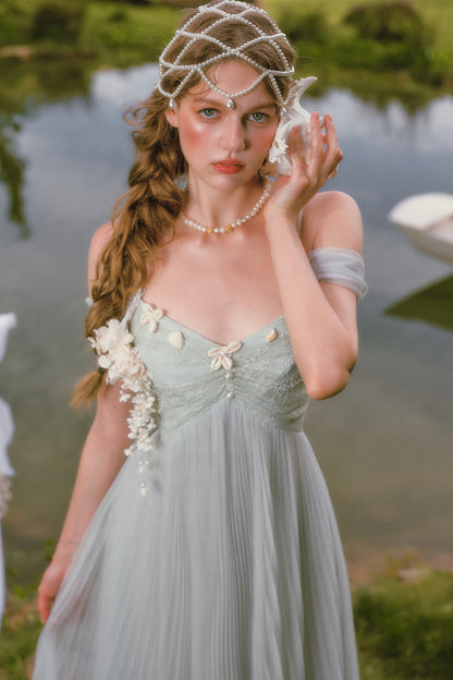 Pearl Shell Pleated Strap Dress