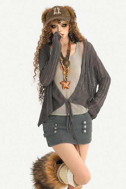 Gray Buttoned Low-Waist Skirt