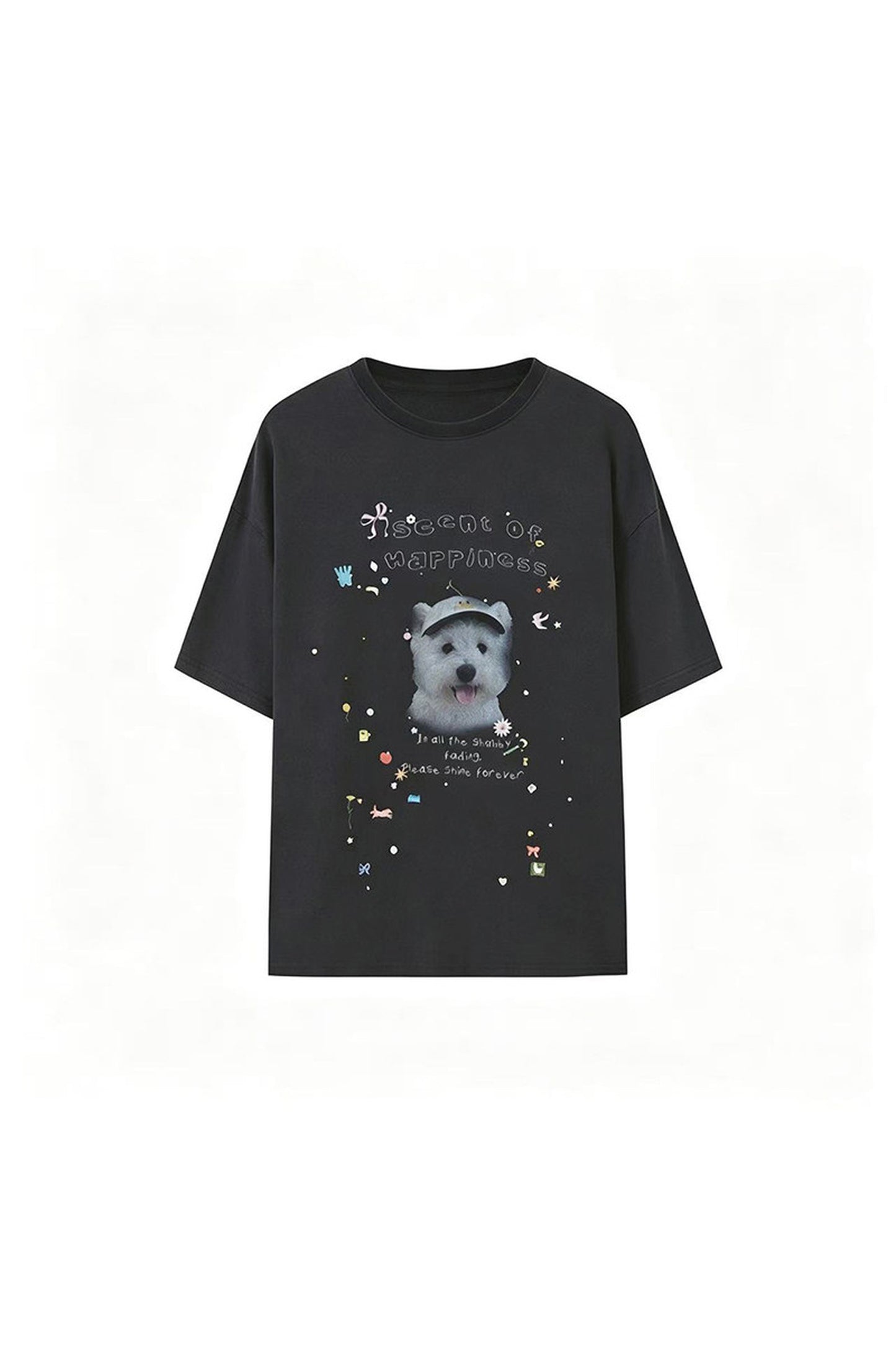 Rhinestone Cartoon Dog Drop Shoulder T-Shirt