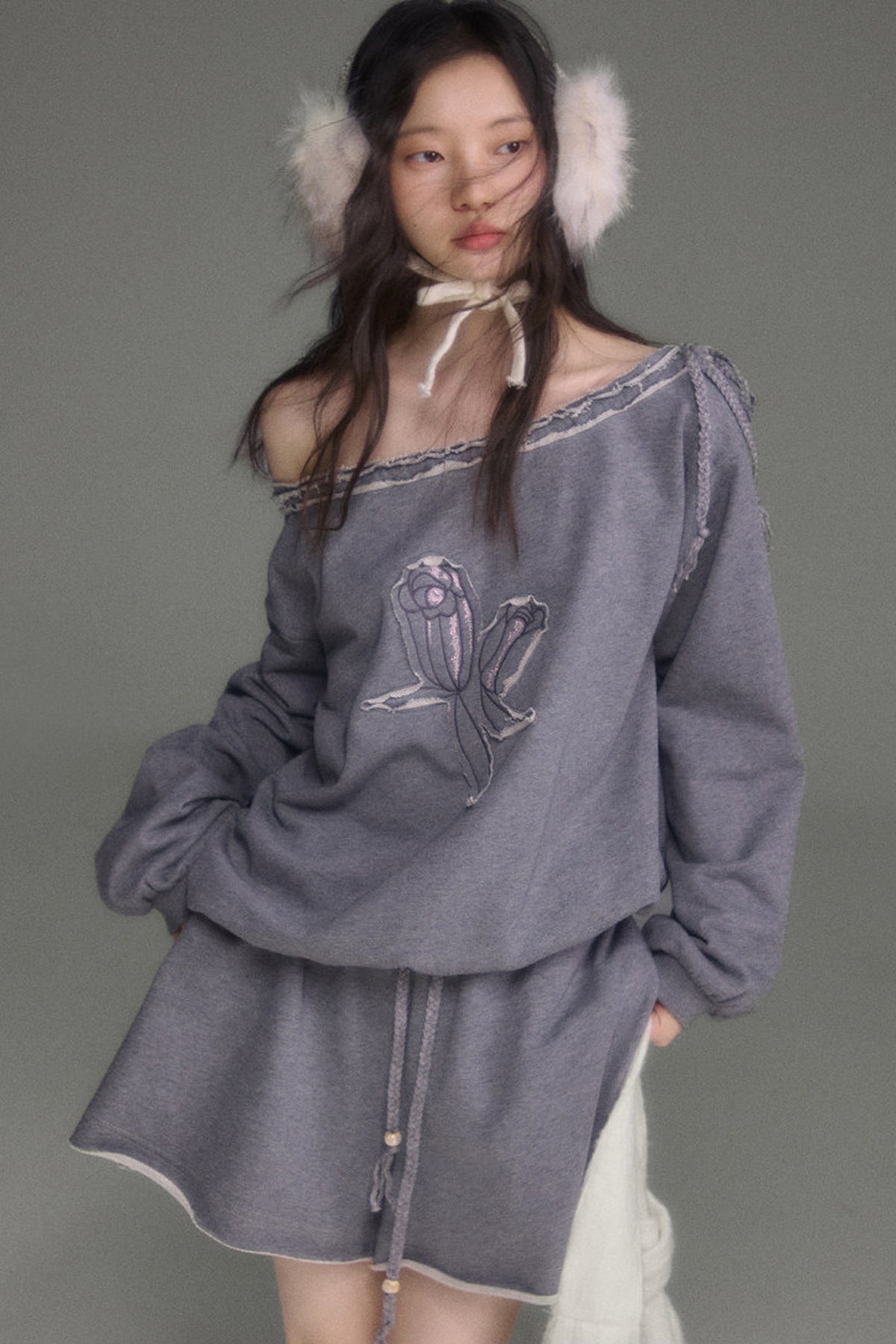 Bird And Tulip Raw Edge Patchwork Sweatshirt And Shorts Set