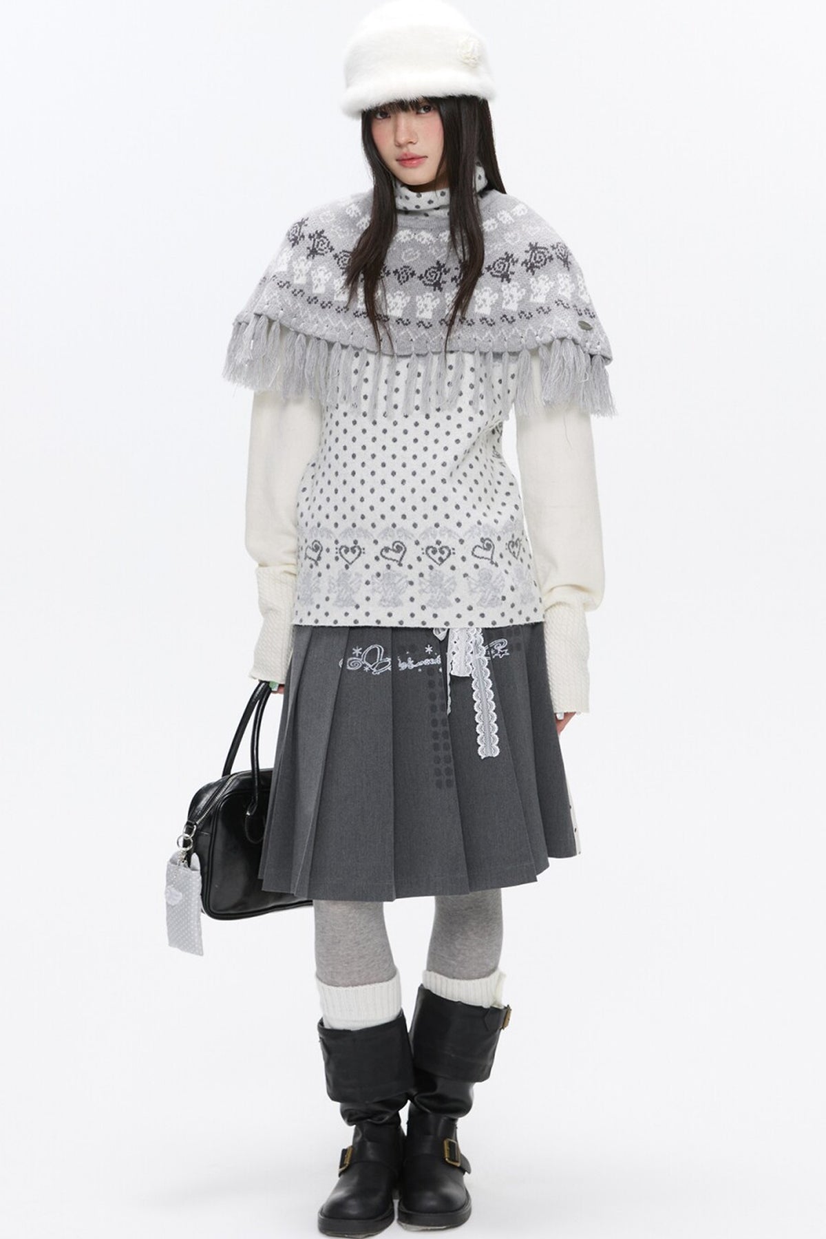 Fair Isle Tassel Knit Cape
