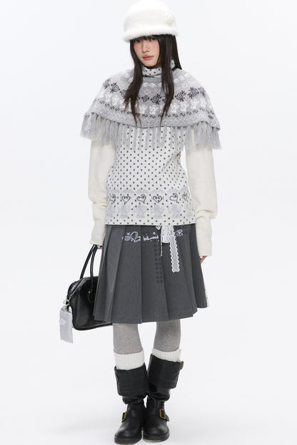Fair Isle Tassel Knit Cape