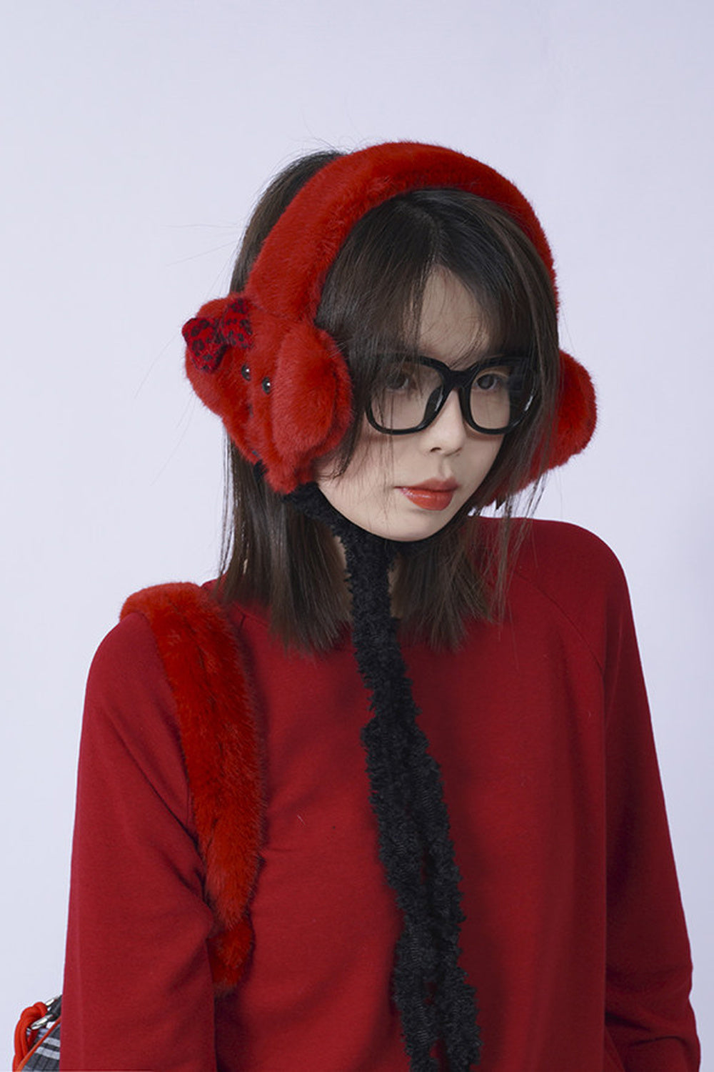 Red Plush Puppy Earmuff Scarf
