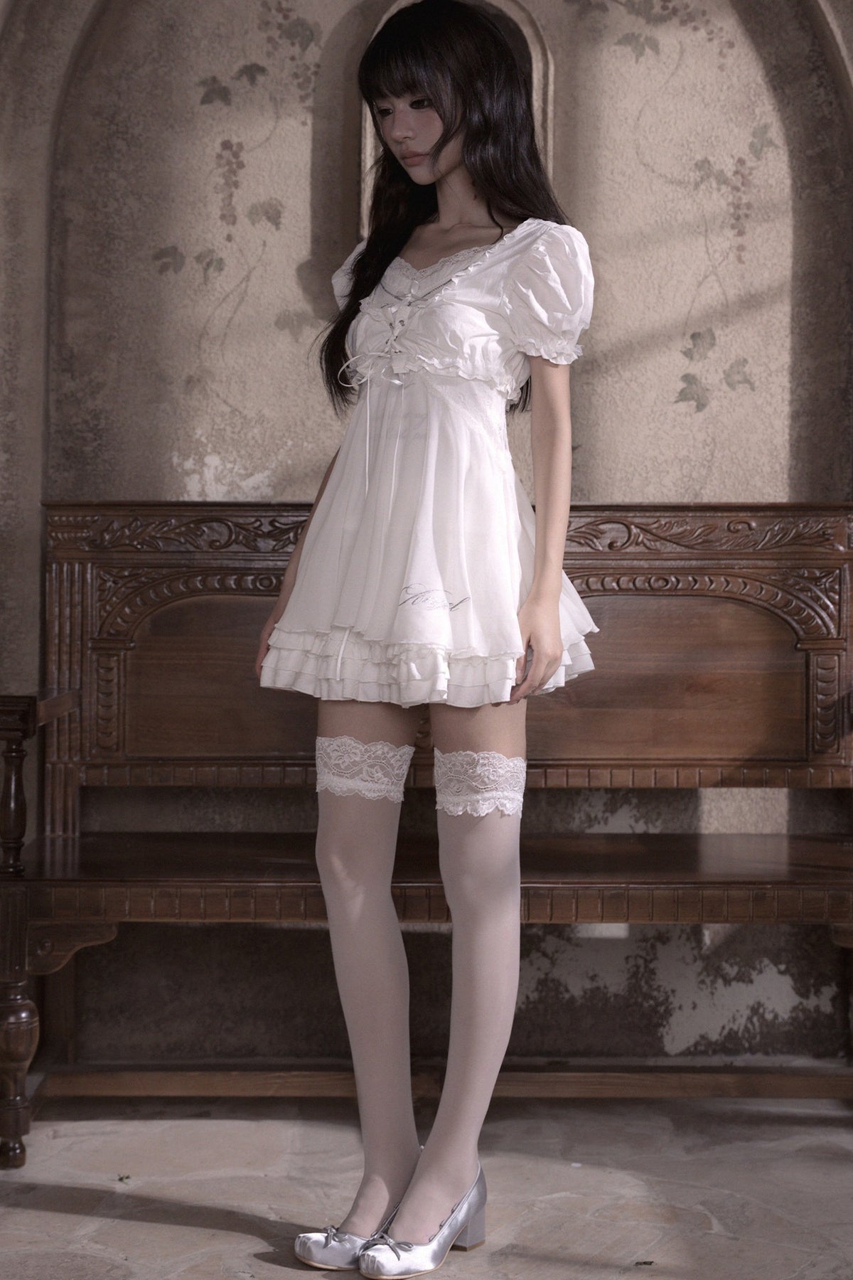 White Ultra-Short Drawstring Puff Sleeve Top