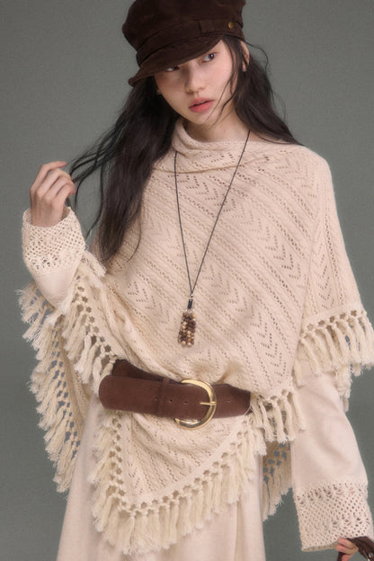 Tassel Knit Cape and Dress Set-Up