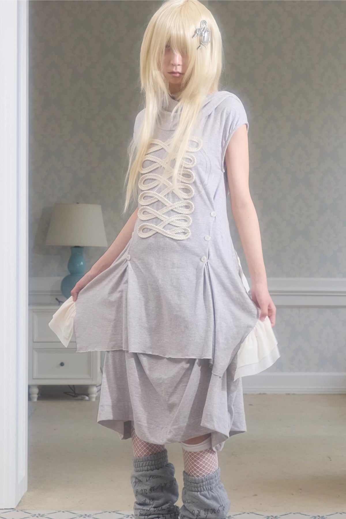 Deconstructed Mesh Patchwork Hooded Top
