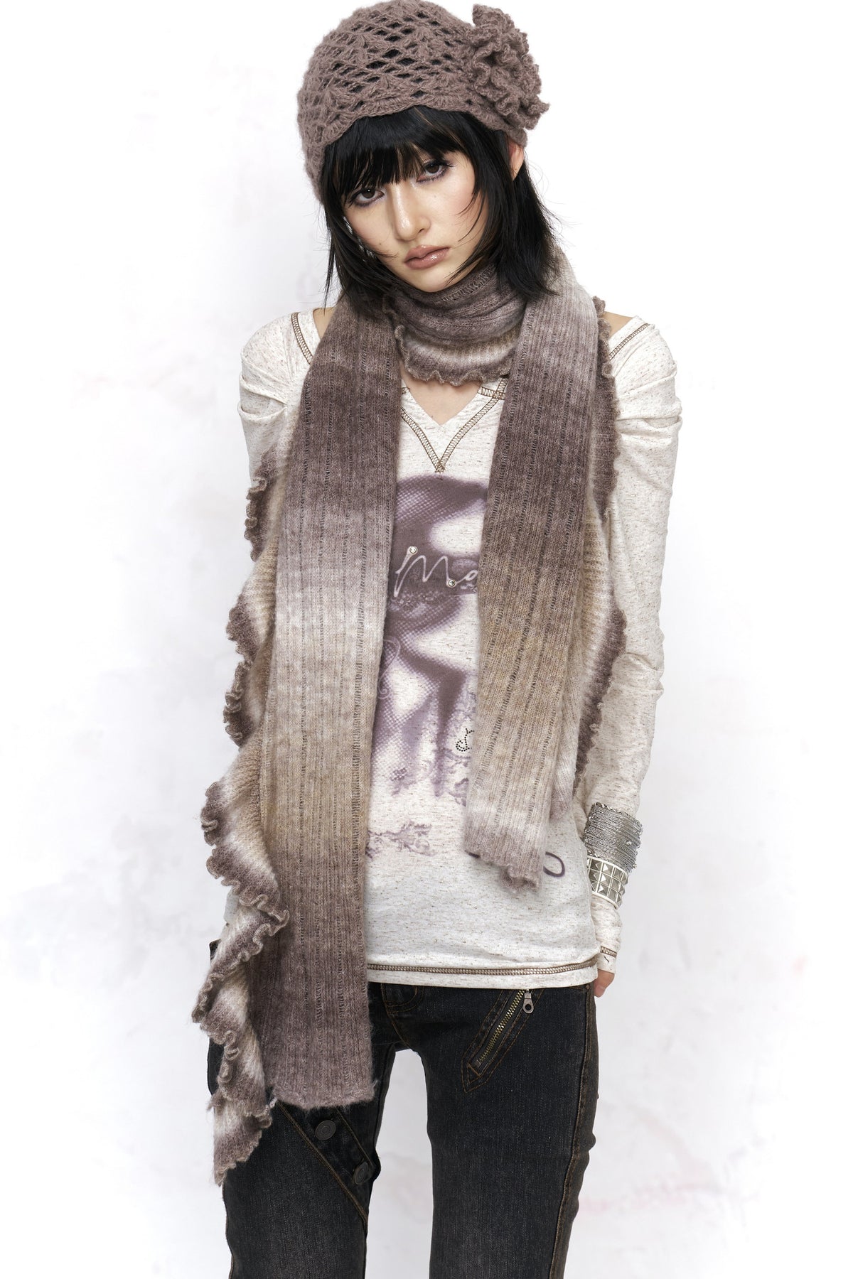 Gradient Ruffled Wool Scarf