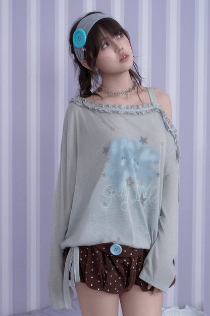 Hazy Bunny Off-Shoulder T-Shirt