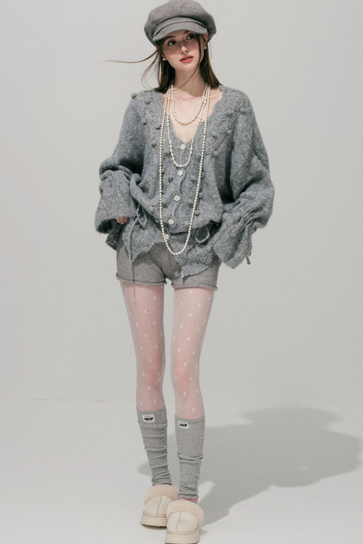 Loose Crochet V-Neck Cardigan