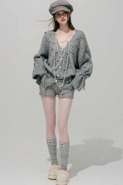 Loose Crochet V-Neck Cardigan