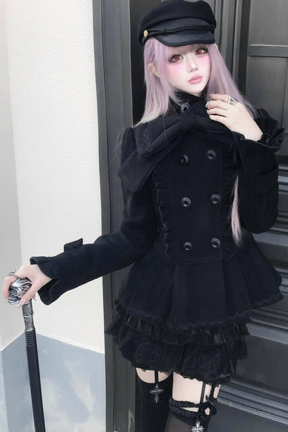 Detachable Bow Woolen Coat and Dress Set