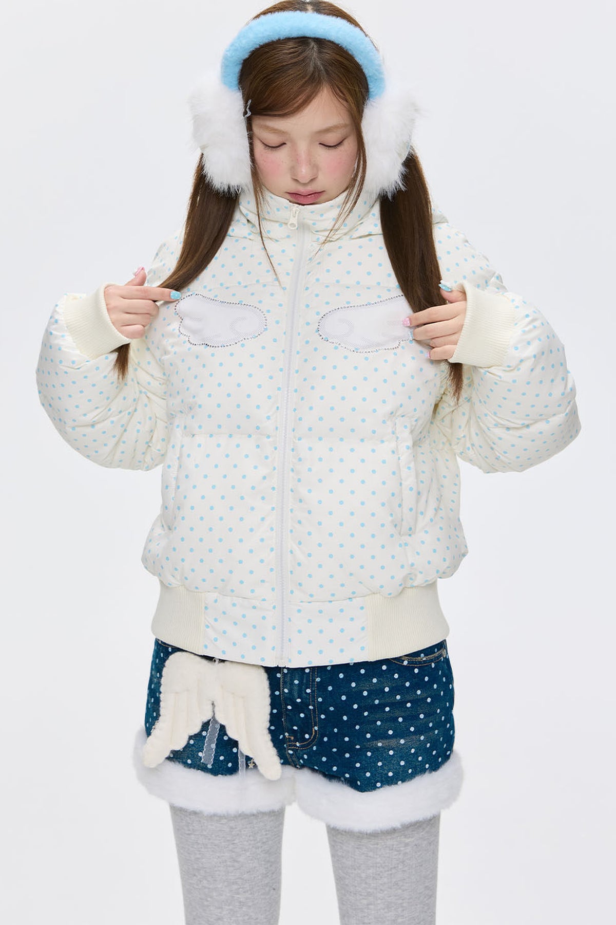 Hooded Polka Dot Down Jacket