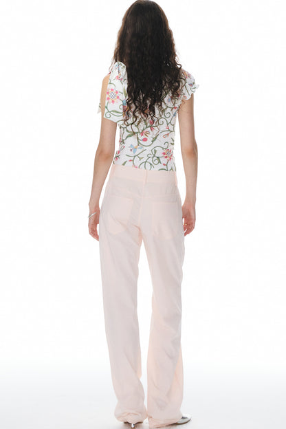 Asymmetrical Floral Ribbon Top