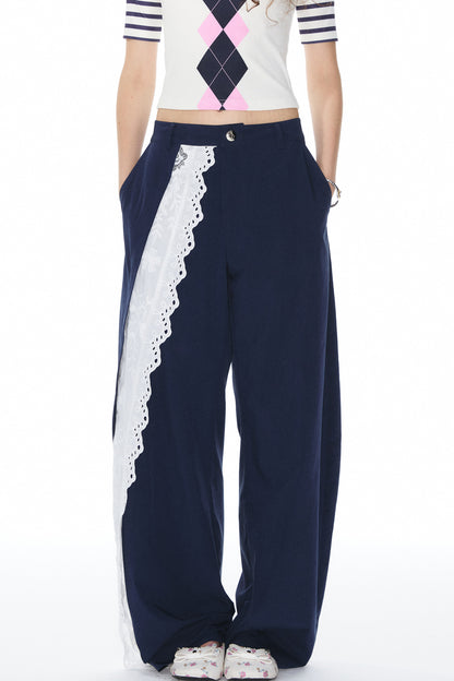 Navy Lace Trim Pants